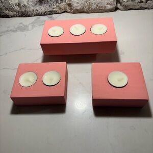 Handcrafted Coral Tea Light Candle Holder Set - 3 Piece